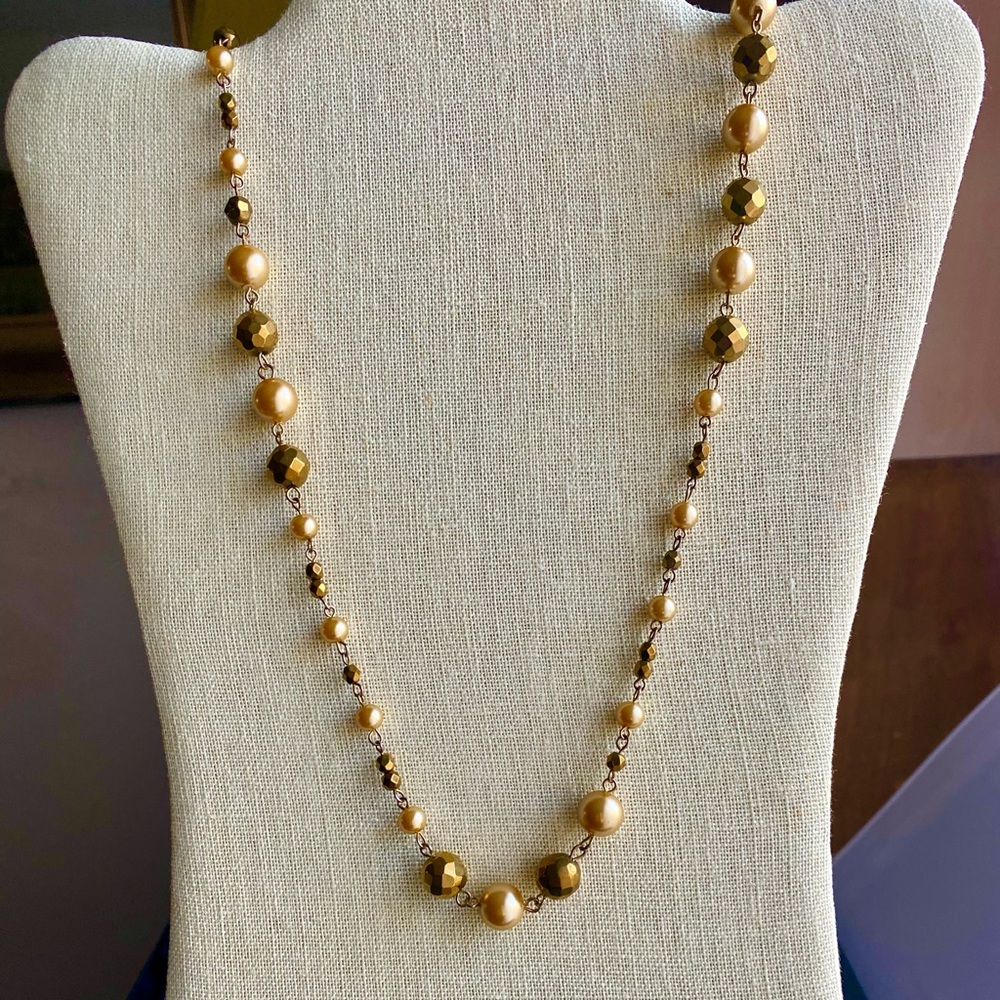 Pearl & Metallic Bead Necklace Signed